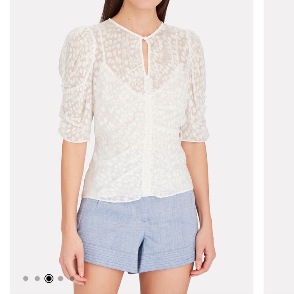 $325 NWT Frame Shirred Fil Coupé Puff Sleeve Ivory Off White Blouse Shirt S